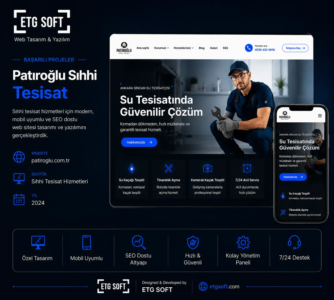 Patıroğlu Sıhhi Tesisat Web Sitesi Tasarımı ve Yazılım Geliştirme